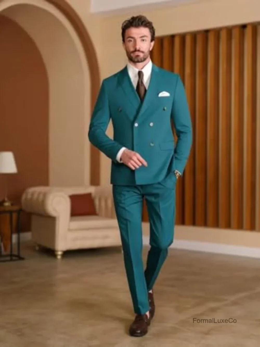 Men's Double Breasted 2-Piece Suit Set Wedding Prom Slim Fit